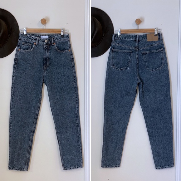 ZARA classic fit acid wash mom jeans, ankle, 1990s style, 100% cotton, size 4 - Picture 2 of 11